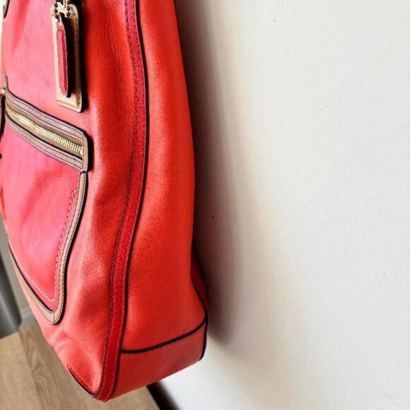 Coach 22430 Poppy Vermillion Shoulder Tote Bag Sun Orange Leather with Tan Trim - Picture 4 of 10
